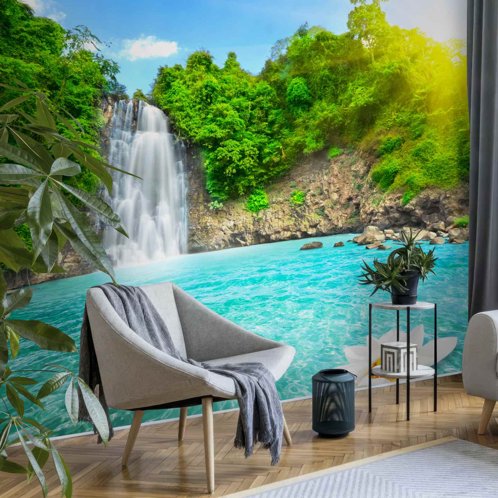 Fototapeten Das Wasser am Wasserfall ist kristallklar