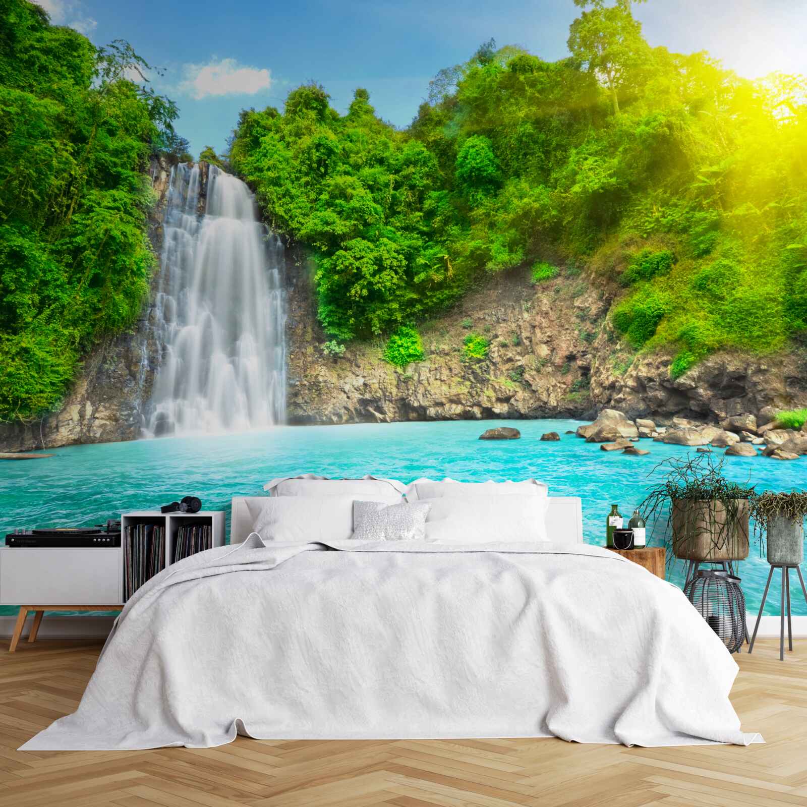 Fototapeten Das Wasser am Wasserfall ist kristallklar
