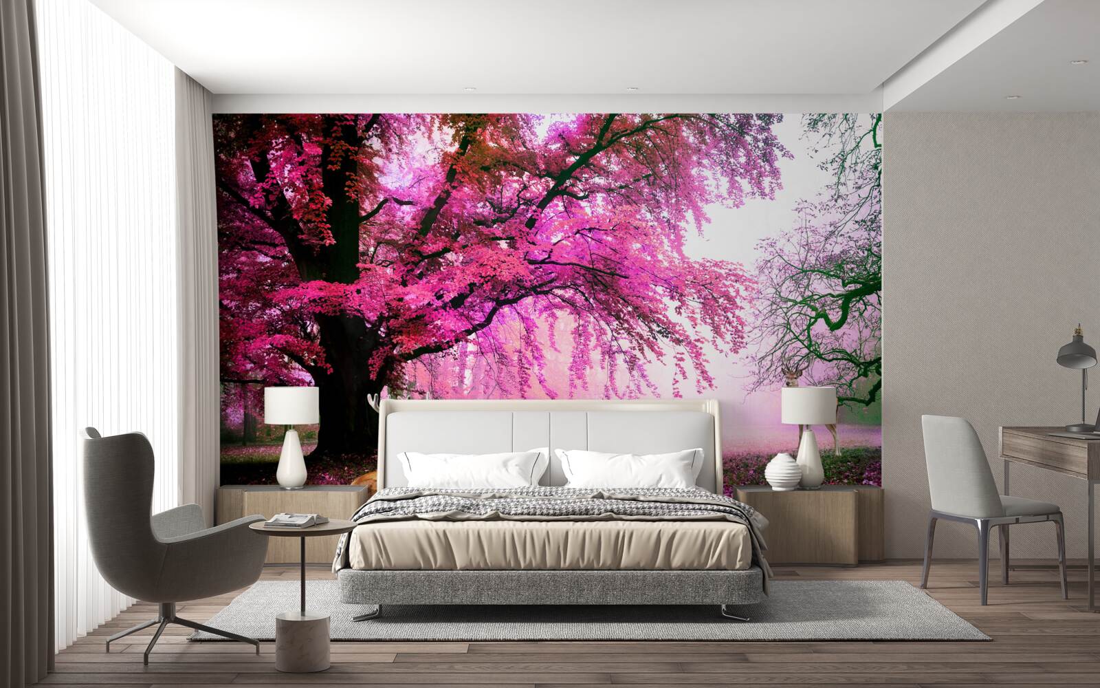 Fototapeten Sakura im rosa Sommer herum
