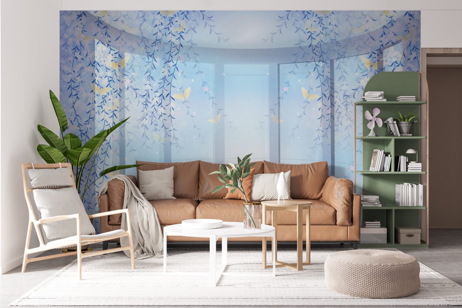 Fototapeten Ein Balkon mit Panoramablick in Blauschatten