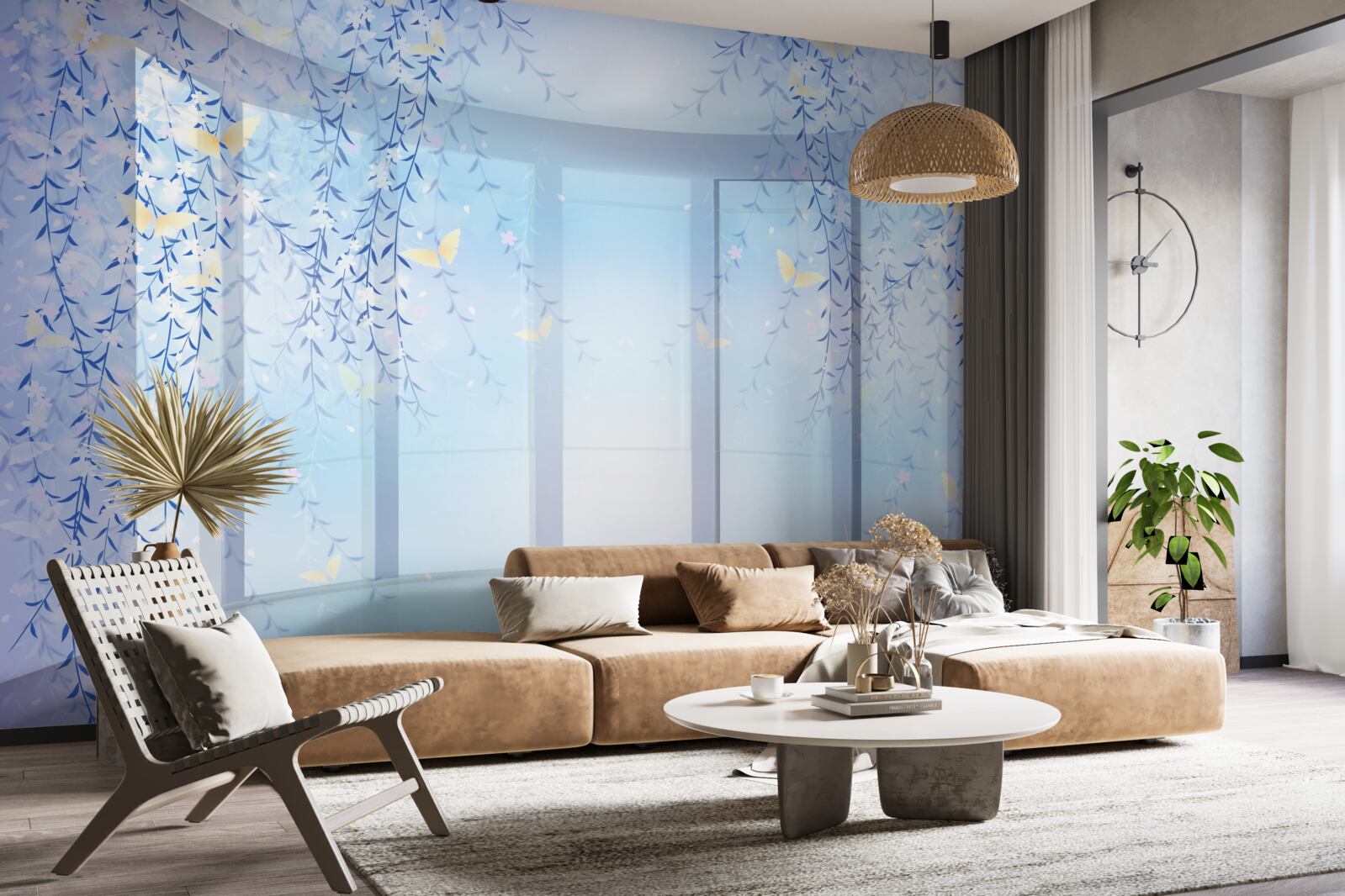 Fototapeten Ein Balkon mit Panoramablick in Blauschatten