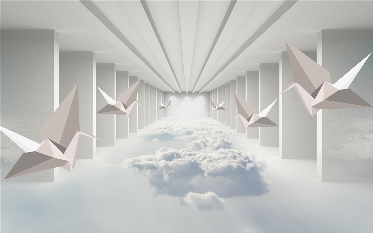 Fototapeten abstrakte Vogelgeometrie in den Wolken