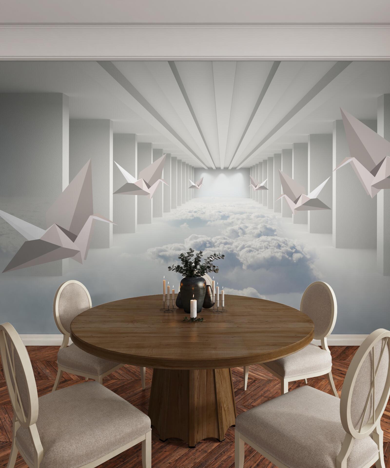 Fototapeten abstrakte Vogelgeometrie in den Wolken