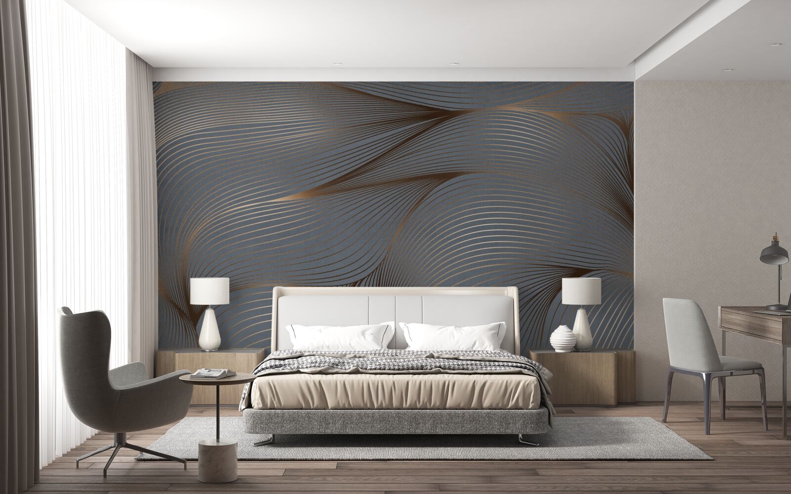 Fototapeten Abstrakte Linien mit Glätte und goldenen Kanten