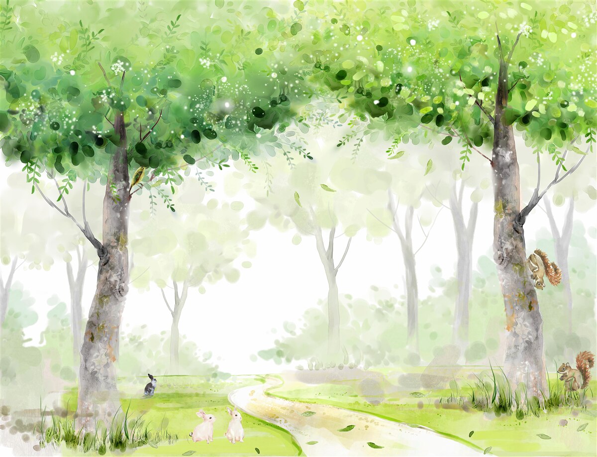 Fototapeten Sommerwald mit Aquarell bemalt