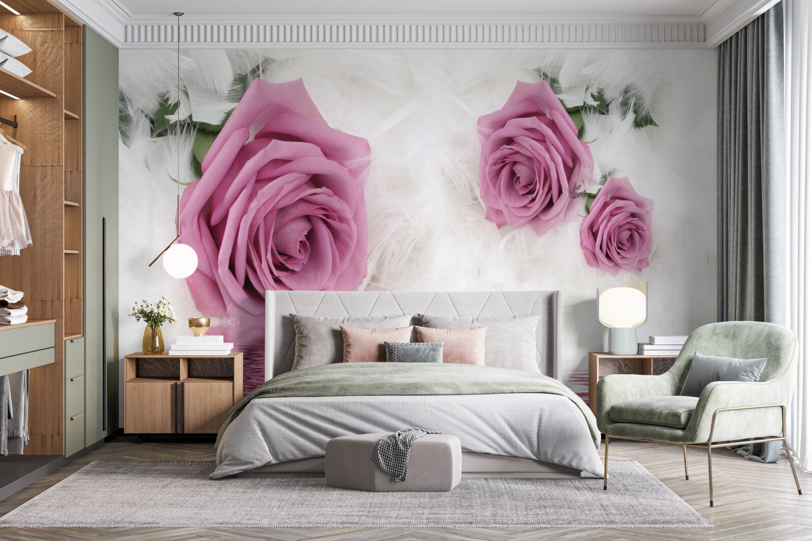 Fototapeten Lila -Rosen in einem flüssigen Element