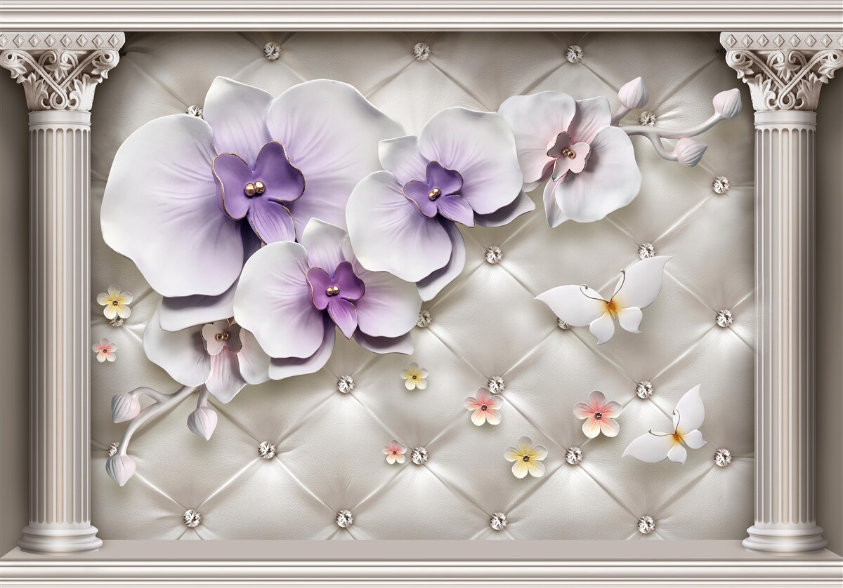 Fototapeten Schnee -White -Orchidee mit Gold und Perle dekoriert