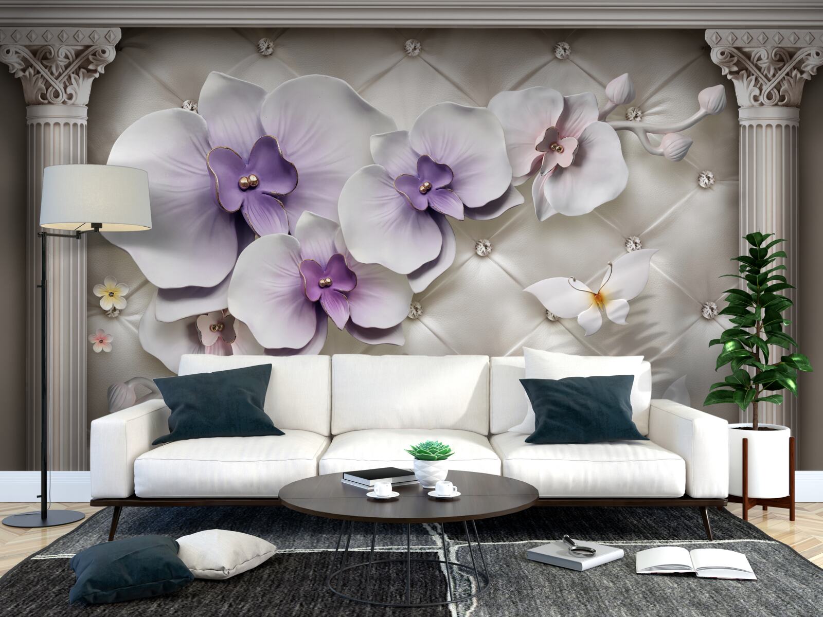 Fototapeten Schnee -White -Orchidee mit Gold und Perle dekoriert