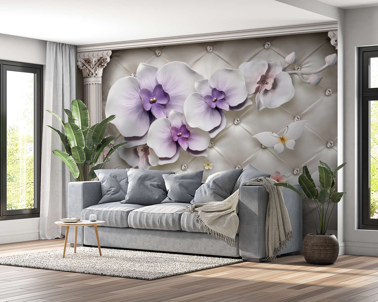 Fototapeten Schnee -White -Orchidee mit Gold und Perle dekoriert