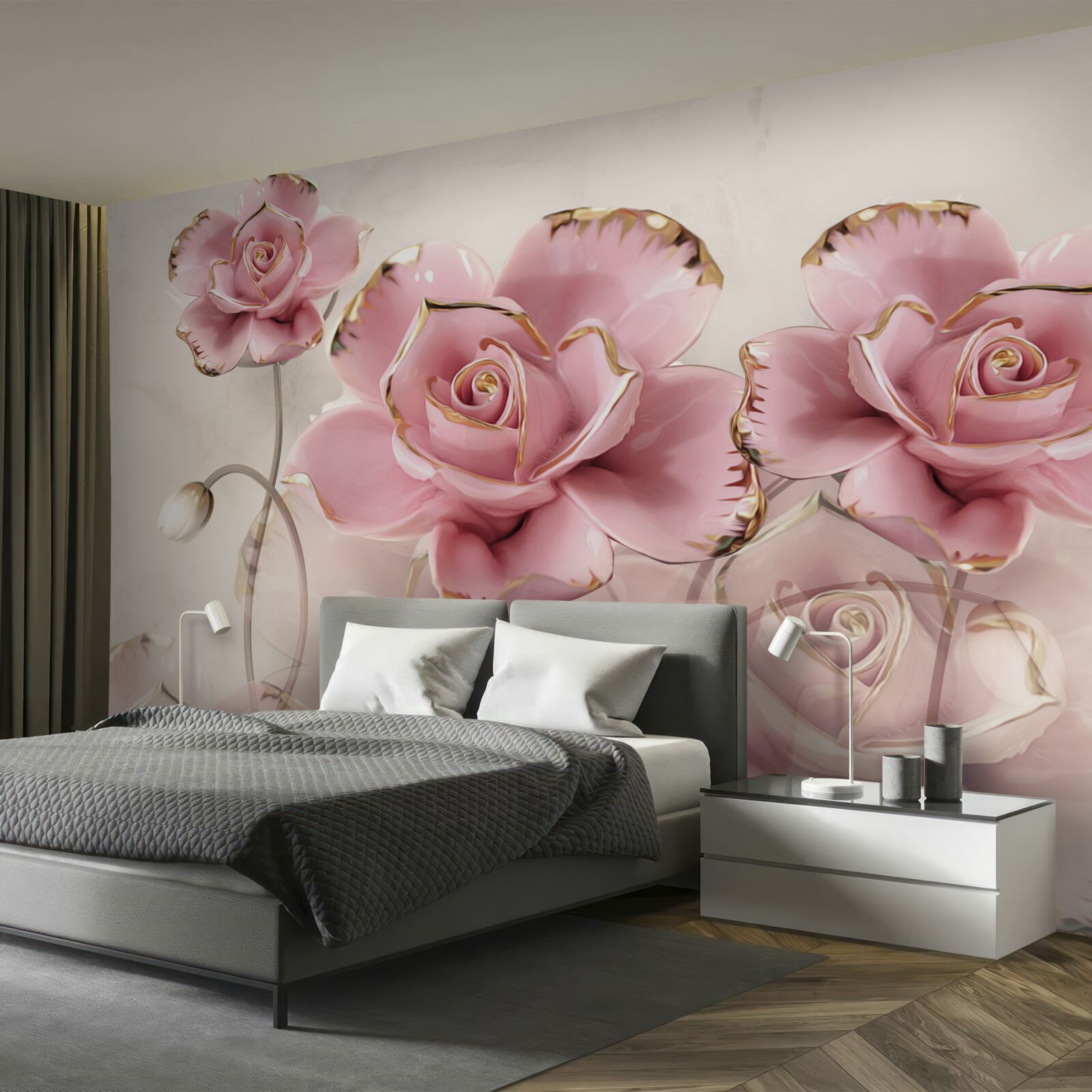 Fototapeten Stilvolle rosa Rose mit zarten Wangen