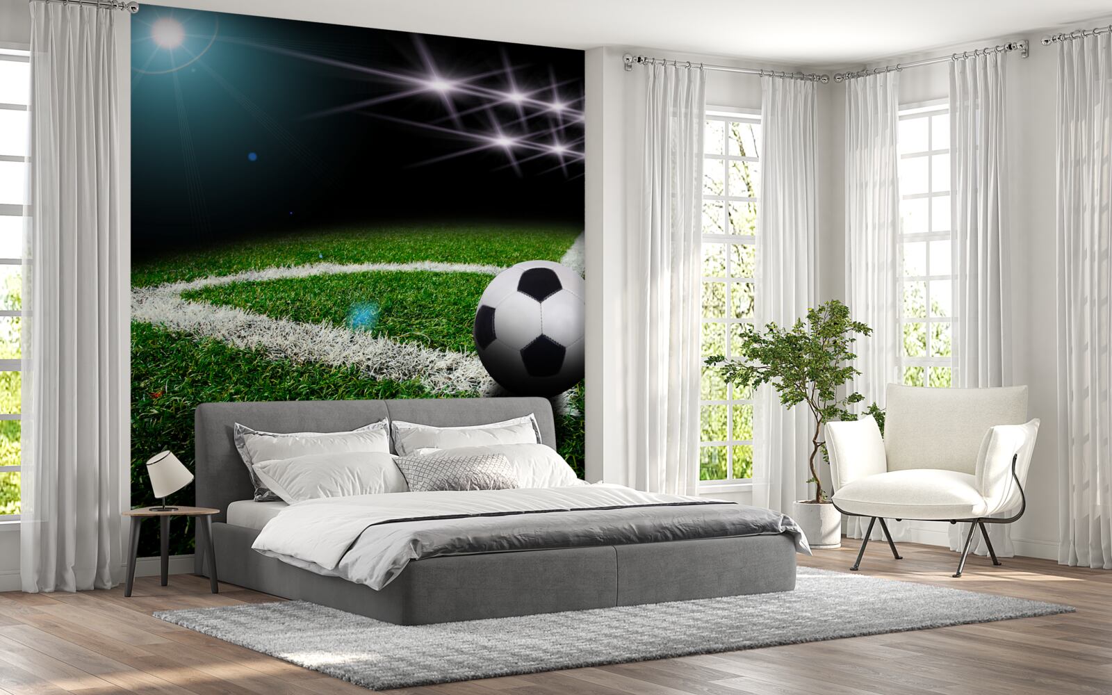 Fototapeten Der Ball liegt auf dem Rasen des Stadions