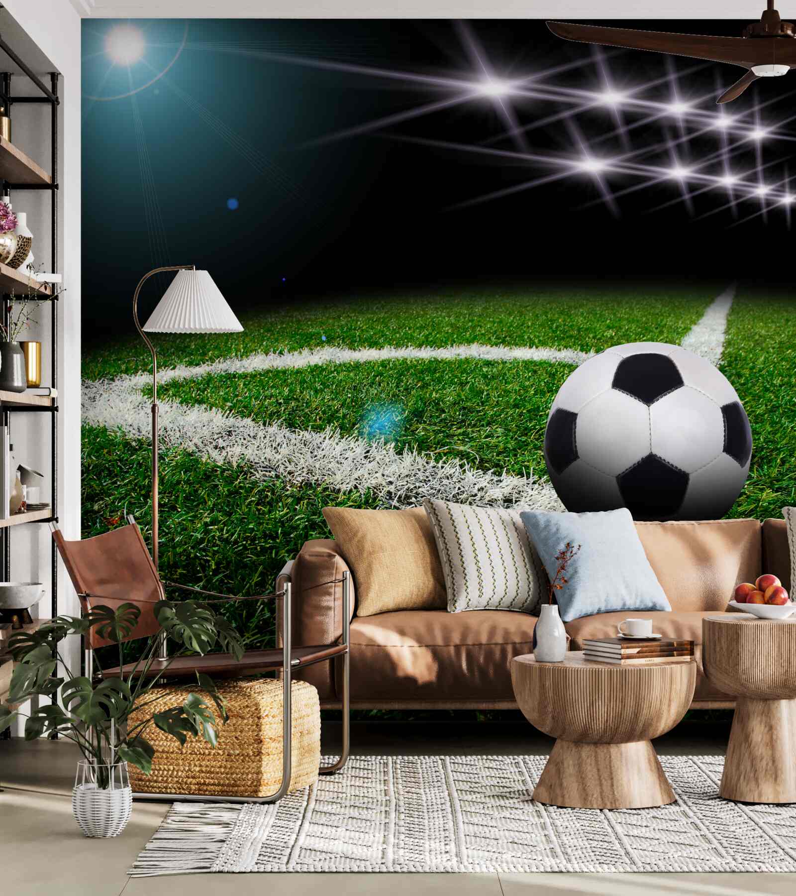 Fototapeten Der Ball liegt auf dem Rasen des Stadions