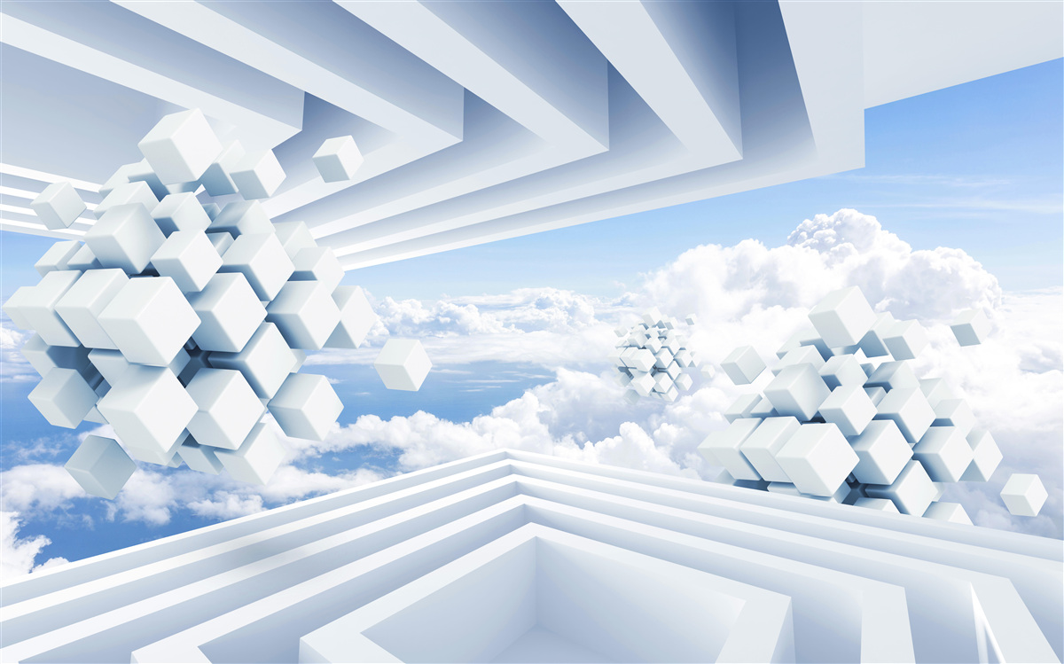 Fototapeten Texturen, die in den blauen Wolken schweben