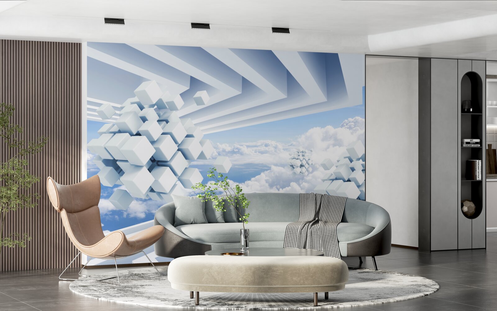 Fototapeten Texturen, die in den blauen Wolken schweben