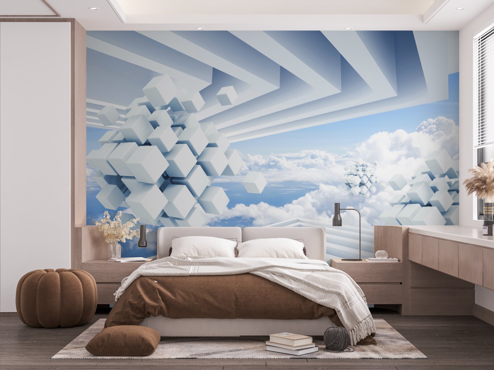 Fototapeten Texturen, die in den blauen Wolken schweben