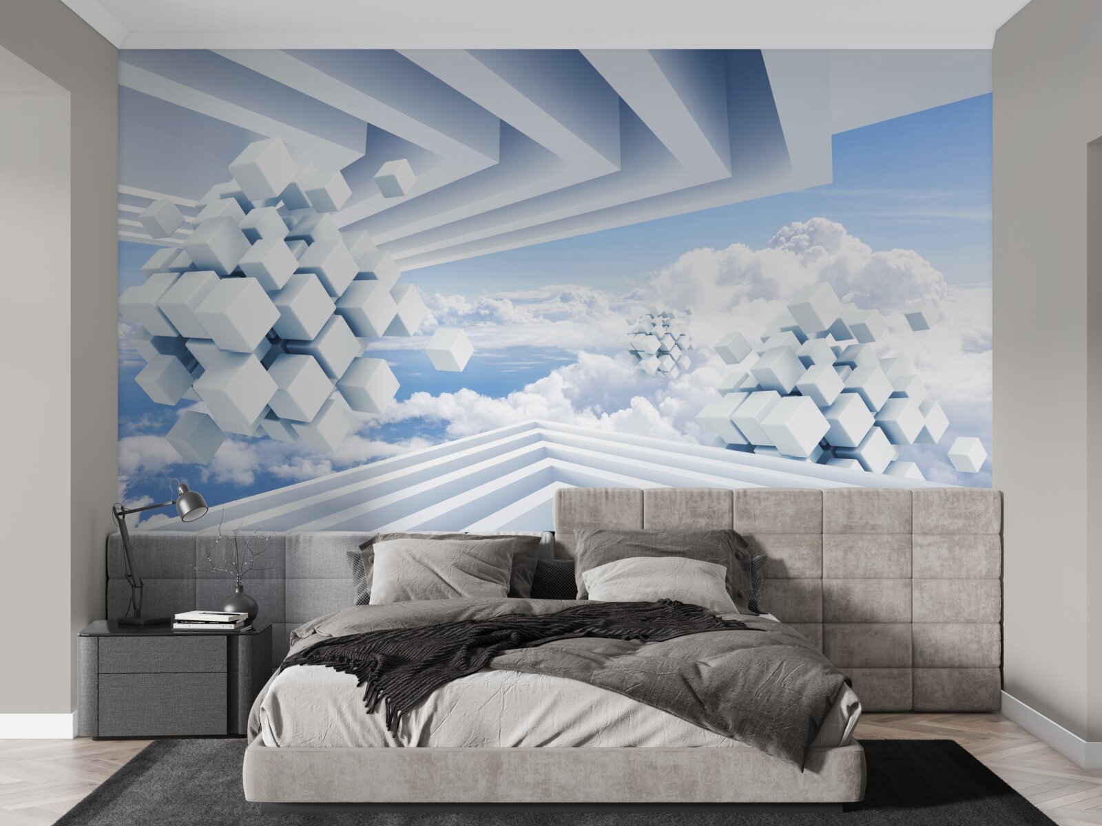 Fototapeten Texturen, die in den blauen Wolken schweben