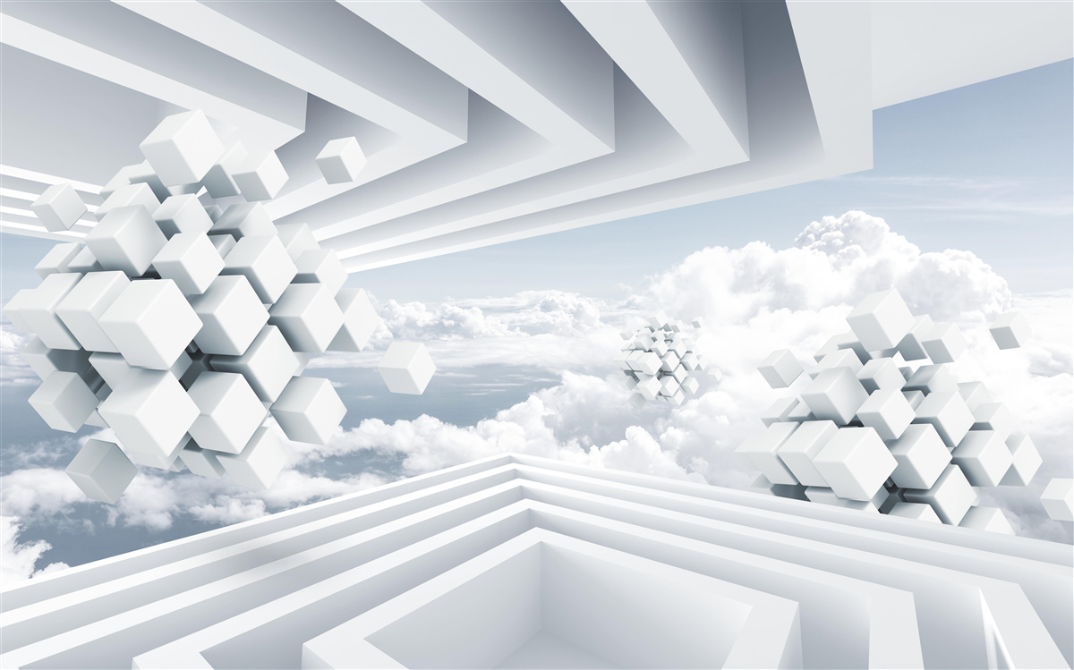 Fototapeten Geometrische Interpretation des blauen Himmels und schönen weißen Wolken