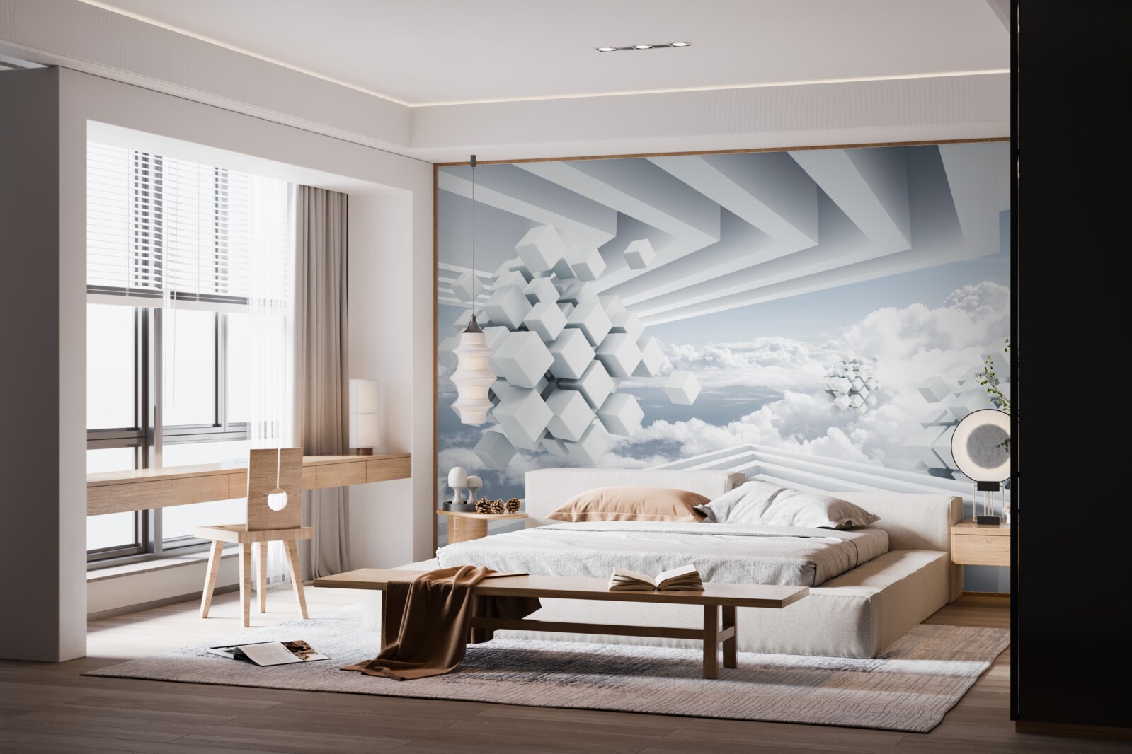 Fototapeten Geometrische Interpretation des blauen Himmels und schönen weißen Wolken