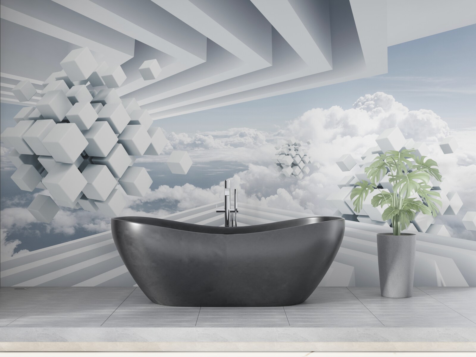 Fototapeten Geometrische Interpretation des blauen Himmels und schönen weißen Wolken
