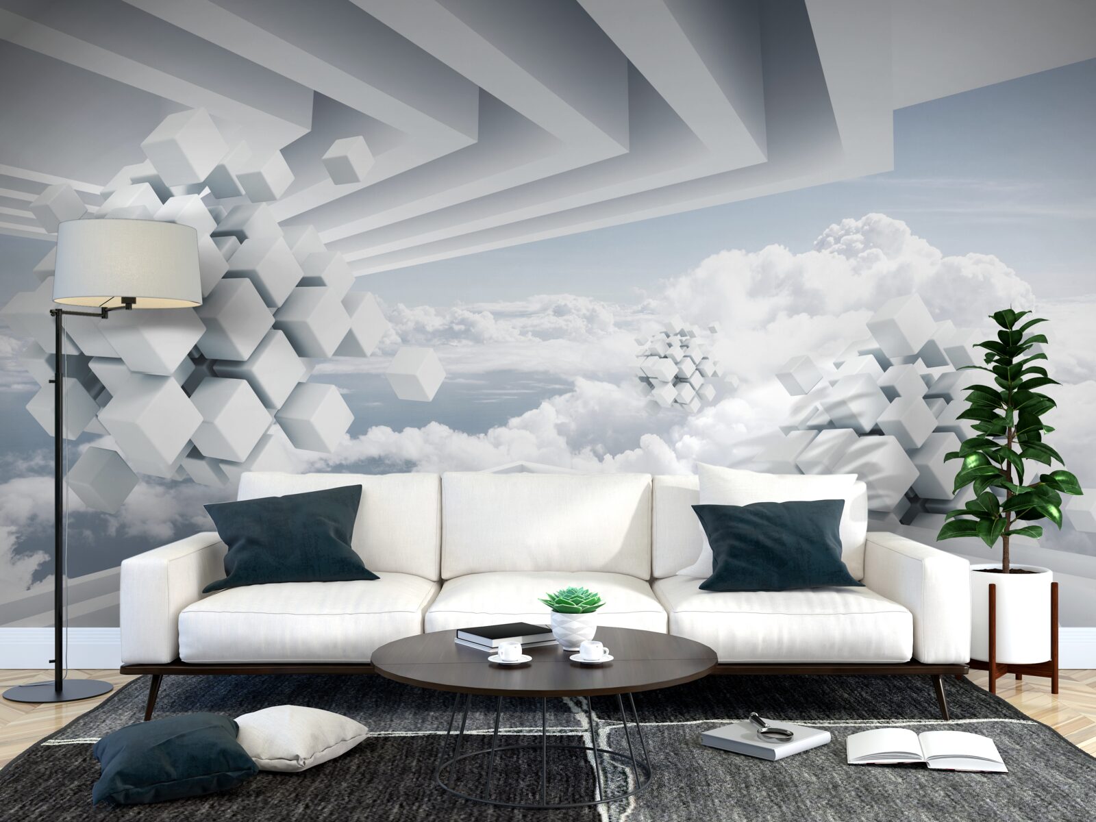 Fototapeten Geometrische Interpretation des blauen Himmels und schönen weißen Wolken