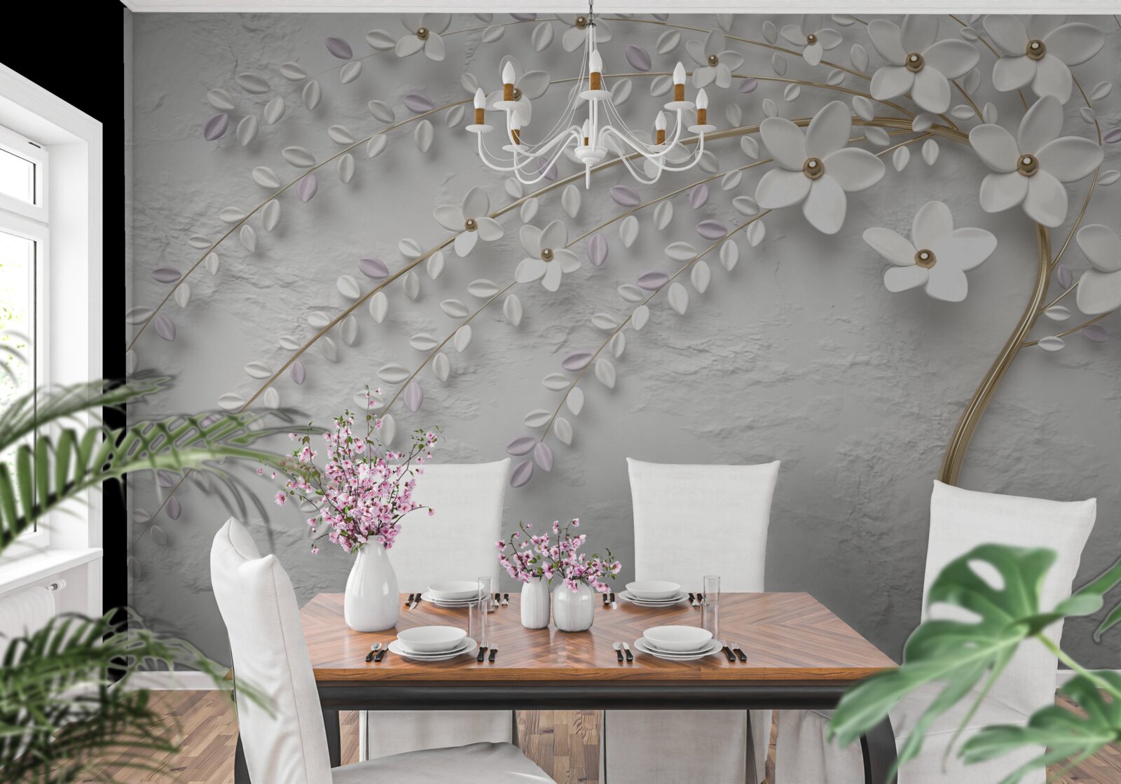 Fototapeten Frühlingsbaum mit weißen Blumen dekoriert