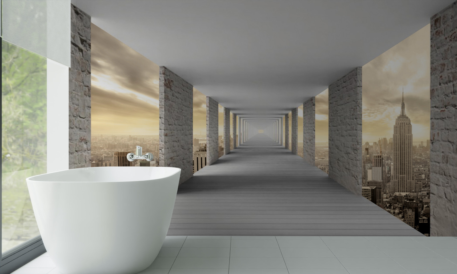 Fototapeten 3D -Tunnel über die Stadt überragend