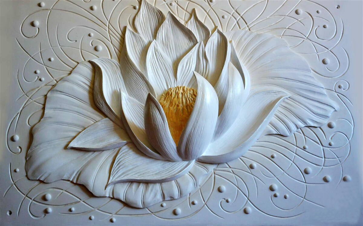 Fototapeten Weiße Lotos Bas -Relief
