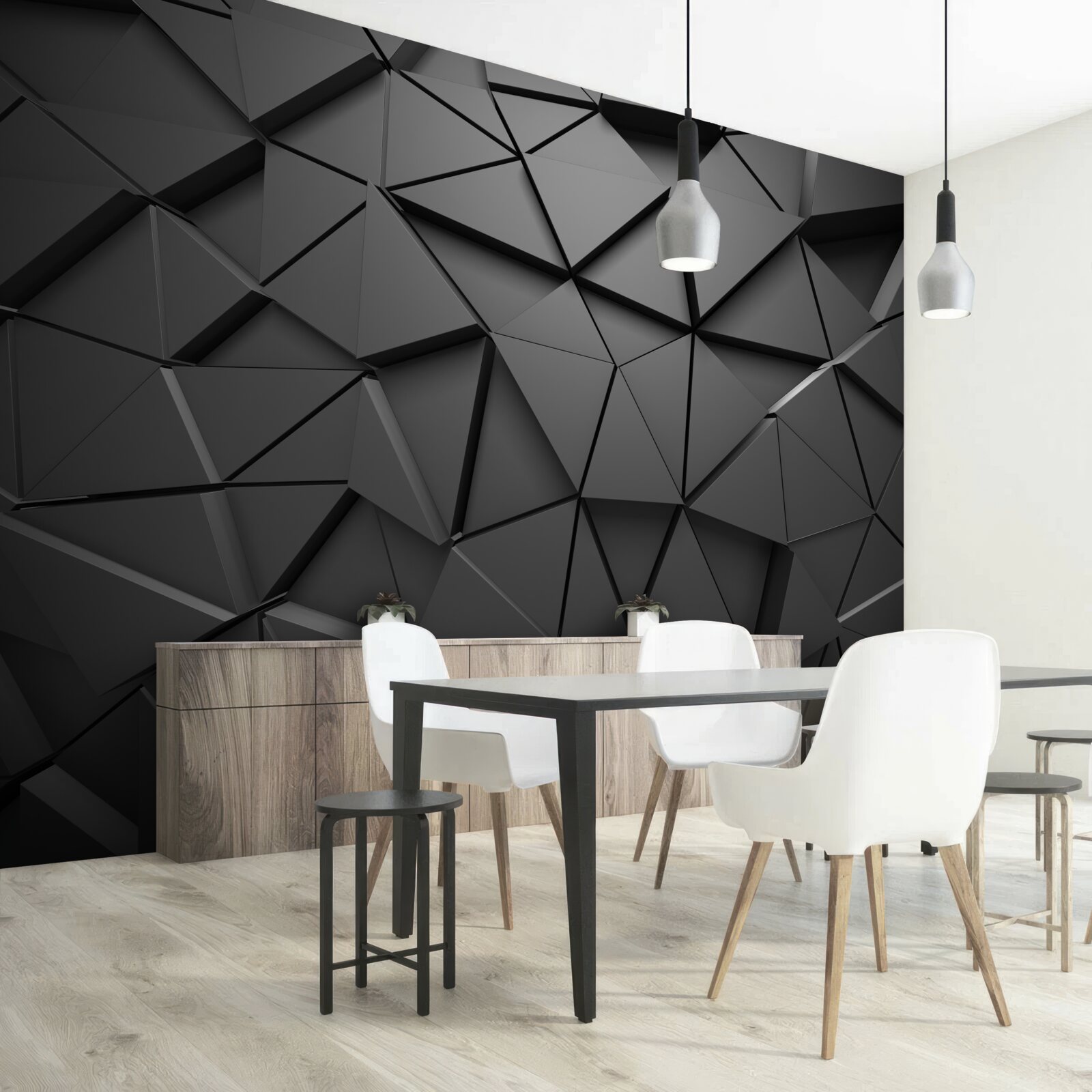 Fototapeten 3D -dreieckige Formen in Grau