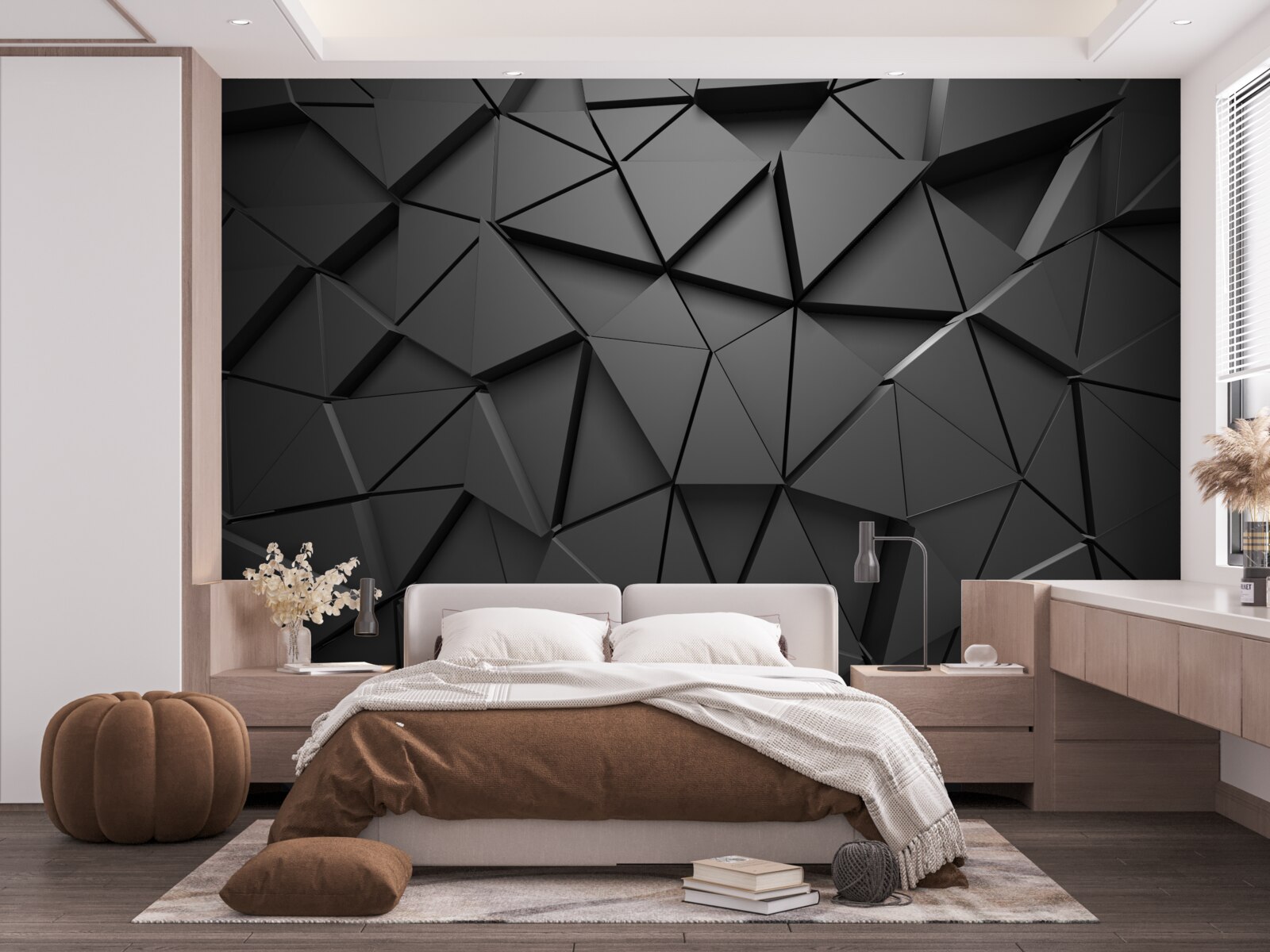 Fototapeten 3D -dreieckige Formen in Grau