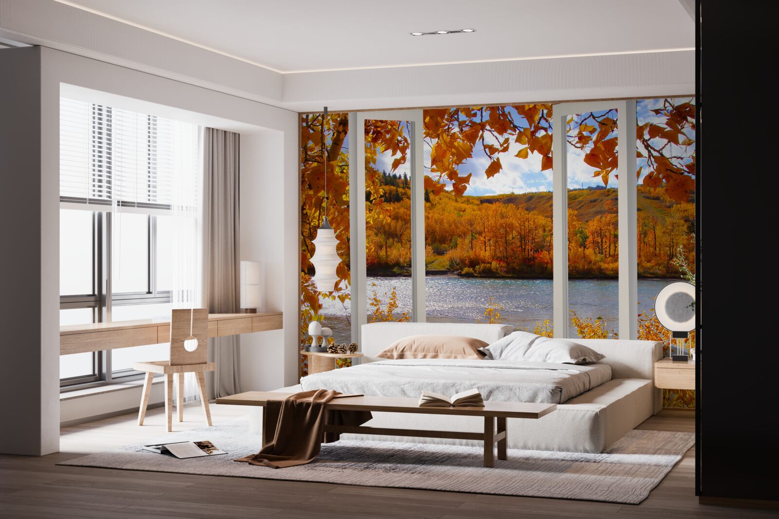 Fototapeten Zeigen Sie vom Fenster zum Herbstwald an