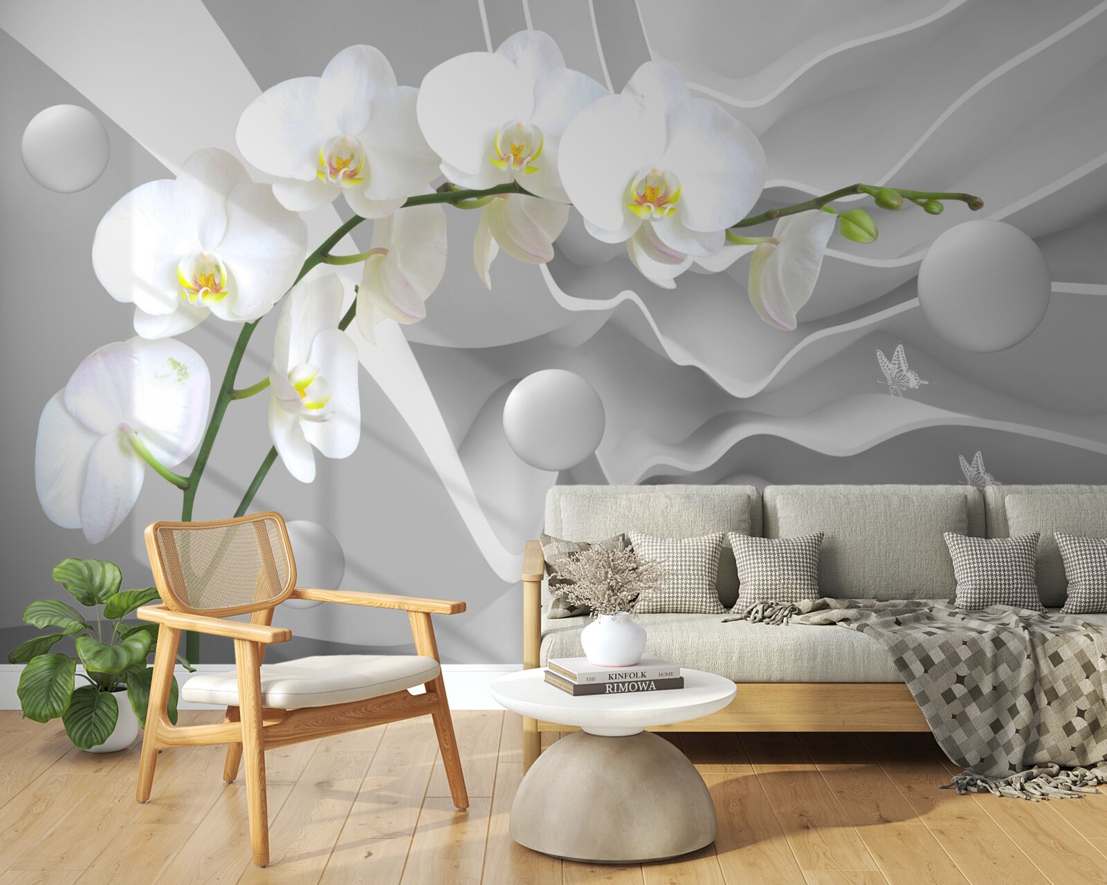 Fototapeten Weiße Orchidee auf grauem Hintergrund