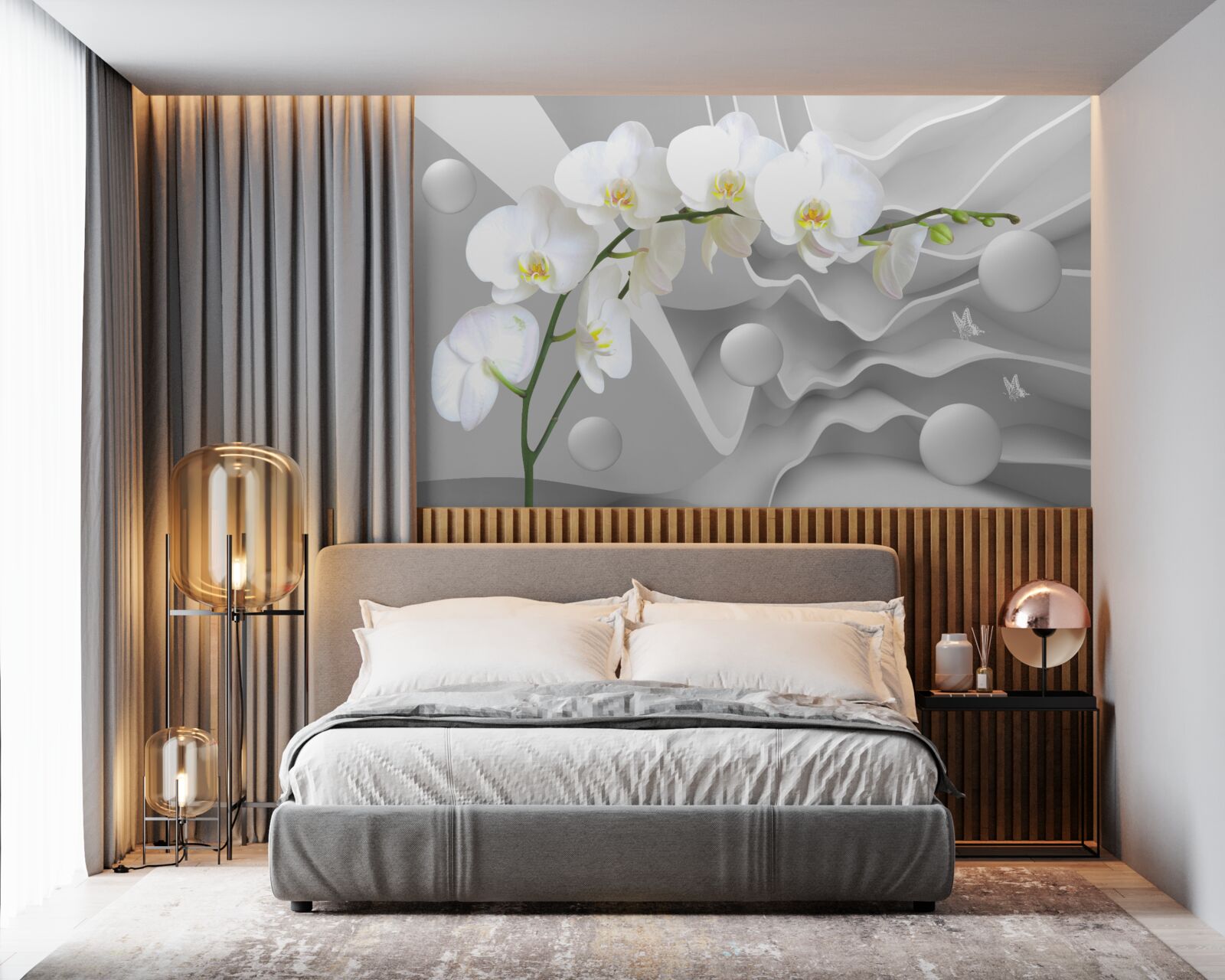 Fototapeten Weiße Orchidee auf grauem Hintergrund