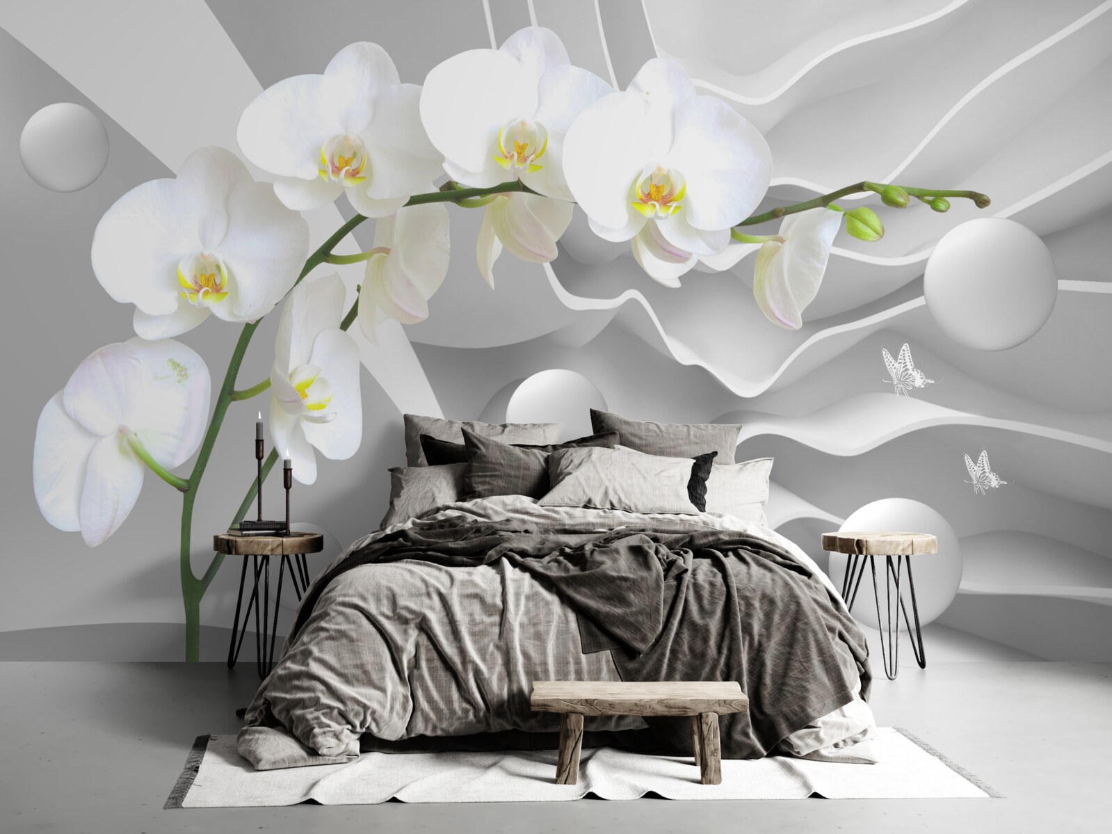Fototapeten Weiße Orchidee auf grauem Hintergrund