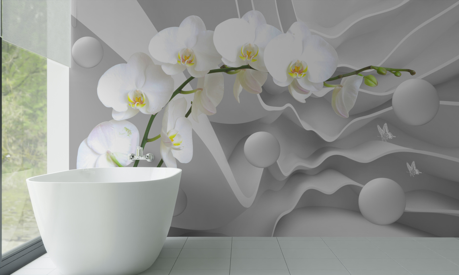 Fototapeten Weiße Orchidee auf grauem Hintergrund