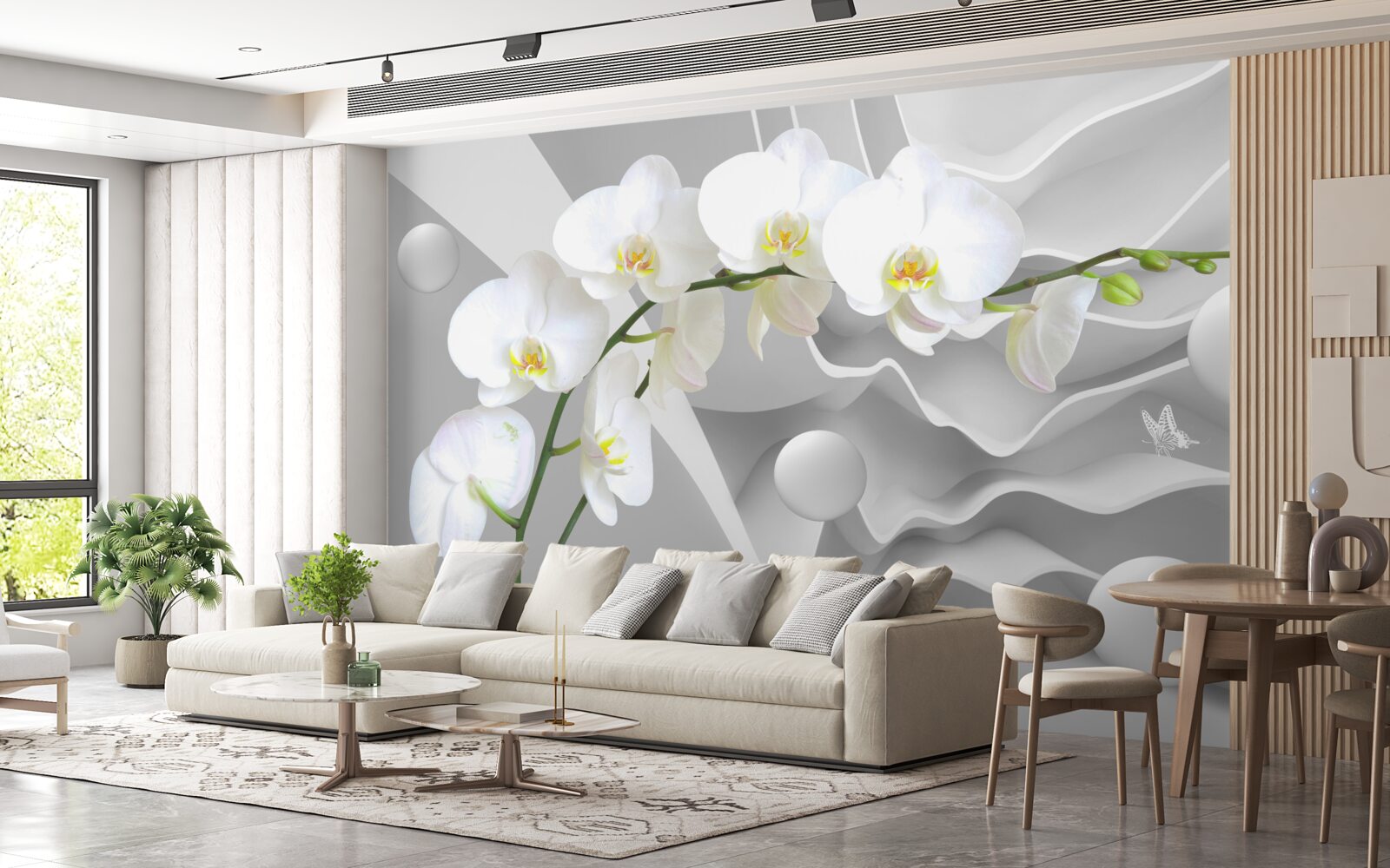 Fototapeten Weiße Orchidee auf grauem Hintergrund