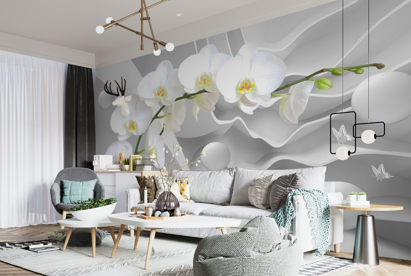 Fototapeten Weiße Orchidee auf grauem Hintergrund