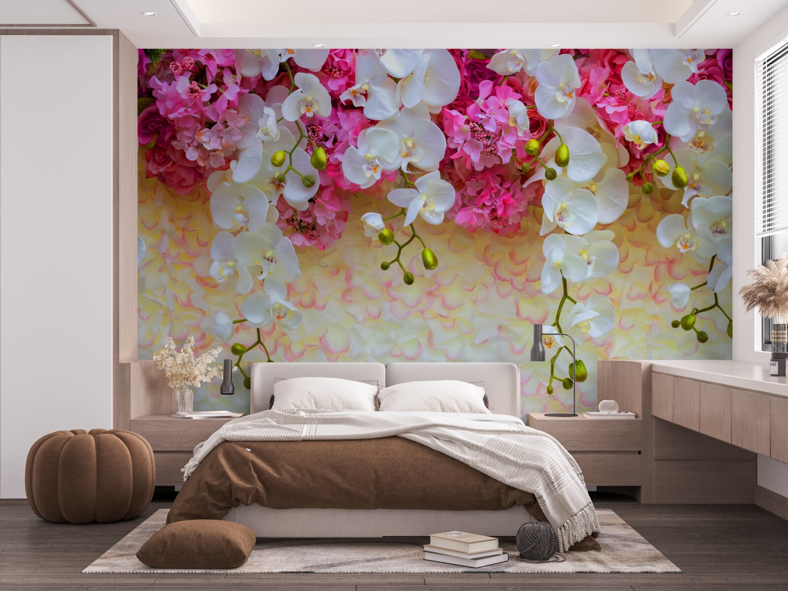 Fototapeten Die Orchideen sind weiß mit rosa Farbtönen, hängen