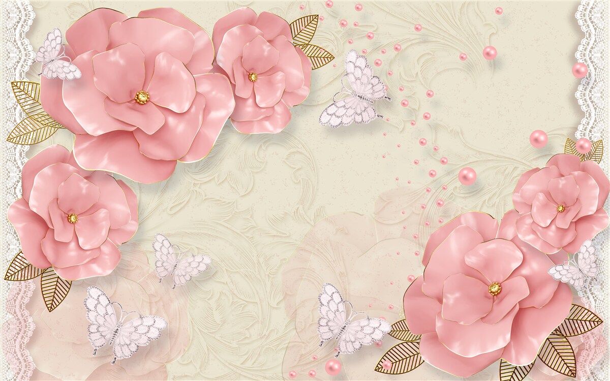 Fototapeten Beeindruckende rosa Knospen und reine weiße Motten