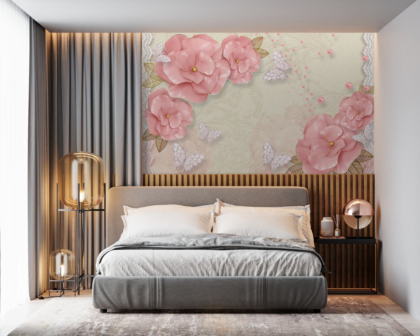 Fototapeten Beeindruckende rosa Knospen und reine weiße Motten