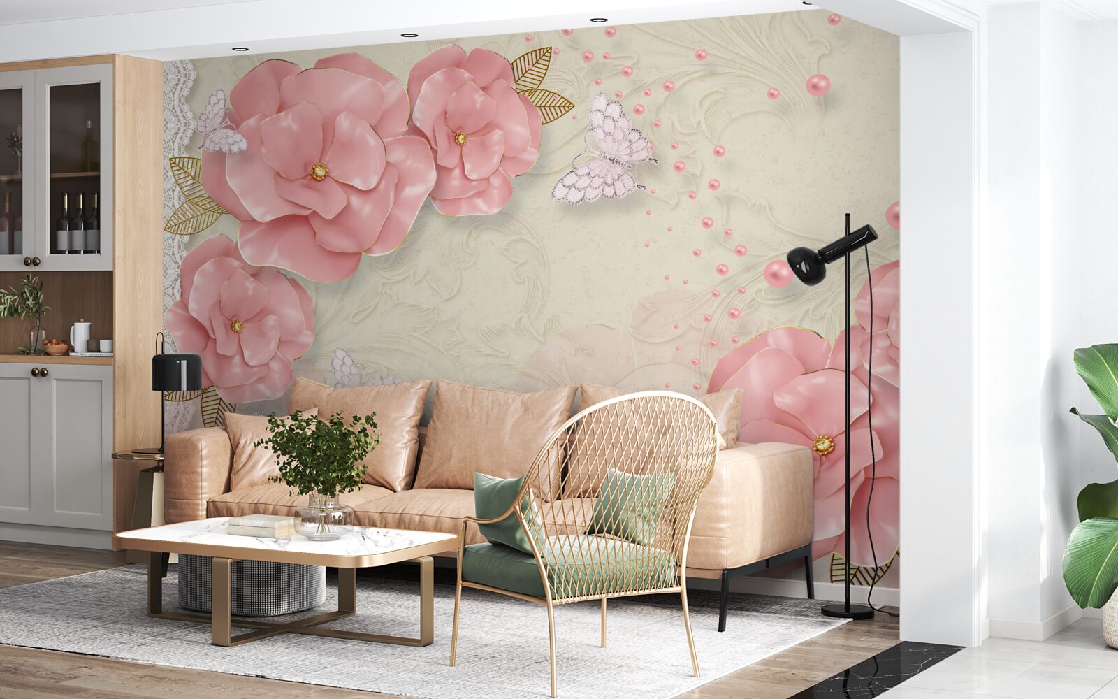 Fototapeten Beeindruckende rosa Knospen und reine weiße Motten