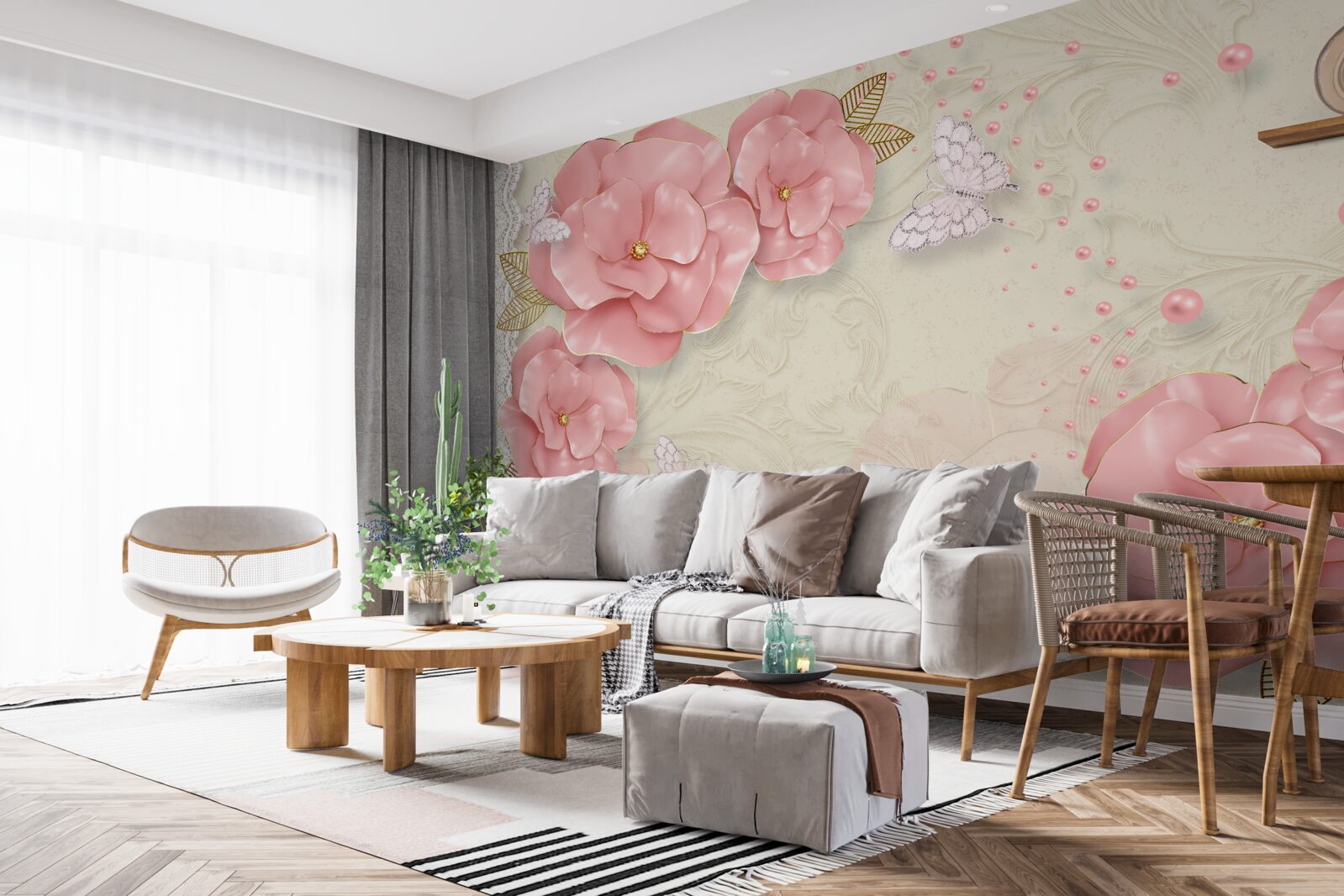 Fototapeten Beeindruckende rosa Knospen und reine weiße Motten