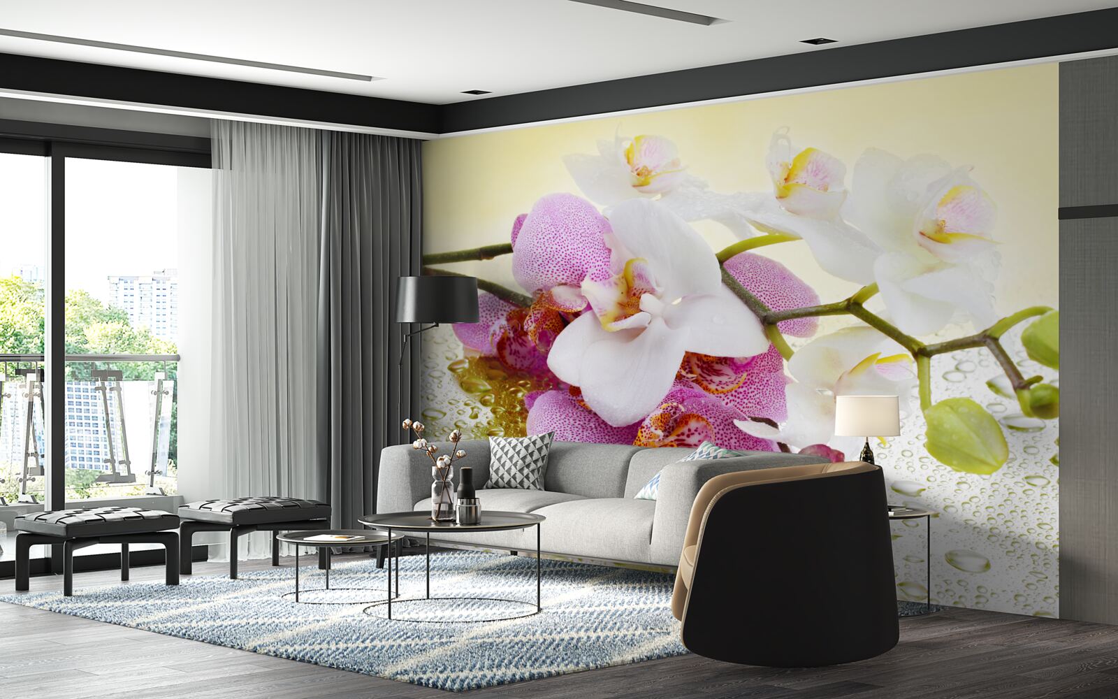Fototapeten Trost auf Zweige von entzückenden Orchideen
