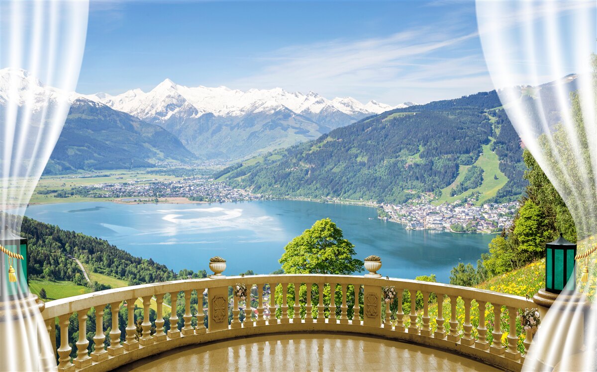 Fototapeten Ein bequemer Balkon mit einem wunderschönen Panorama