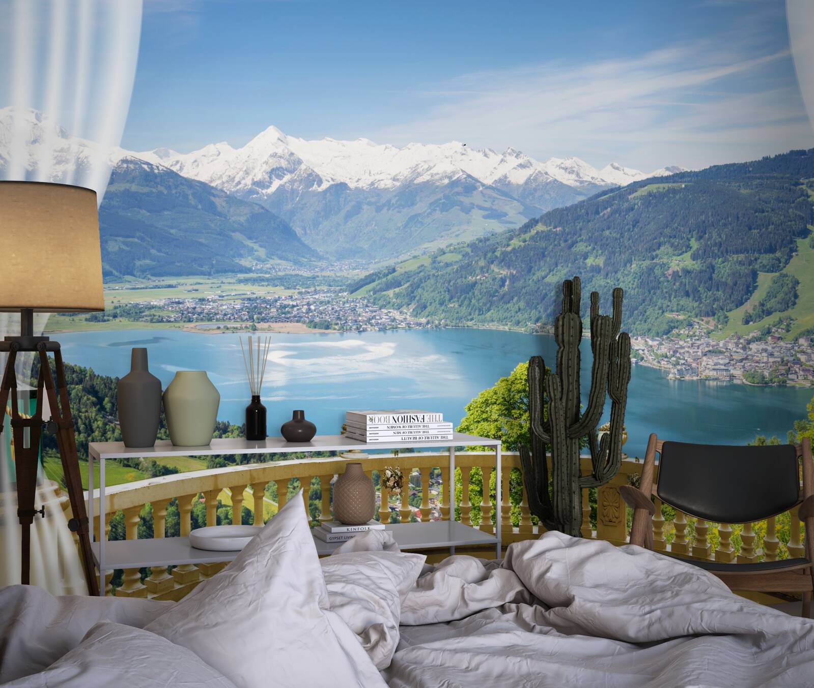 Fototapeten Ein bequemer Balkon mit einem wunderschönen Panorama