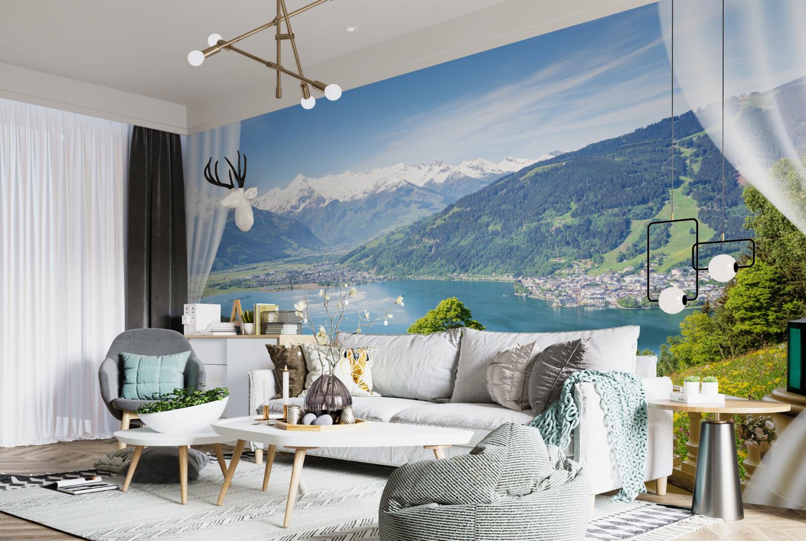 Fototapeten Ein bequemer Balkon mit einem wunderschönen Panorama