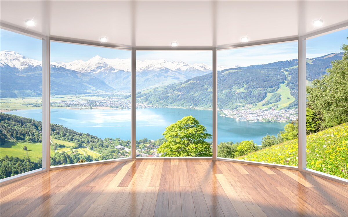 Fototapeten Blick auf die Berge von der Terrasse