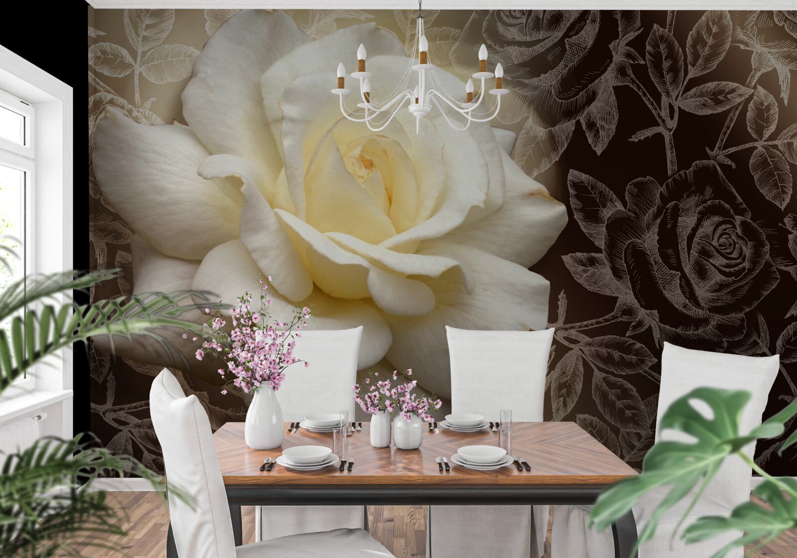 Fototapeten Große weiße Rose