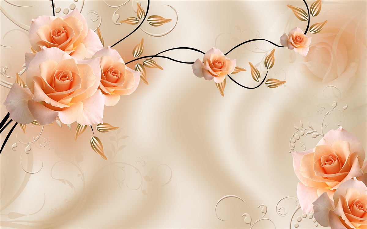 Fototapeten Pfirsichseide mit rosa Blumen