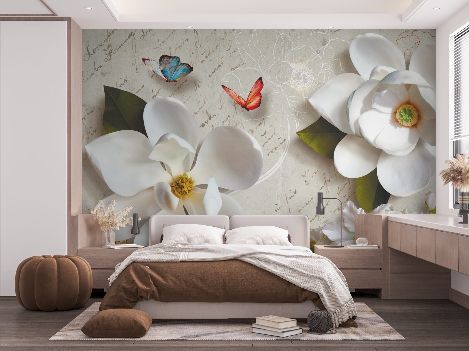 Fototapeten Weißer Lotus mit Schmetterlingen, deren Zärtlichkeit die Seele bewegt