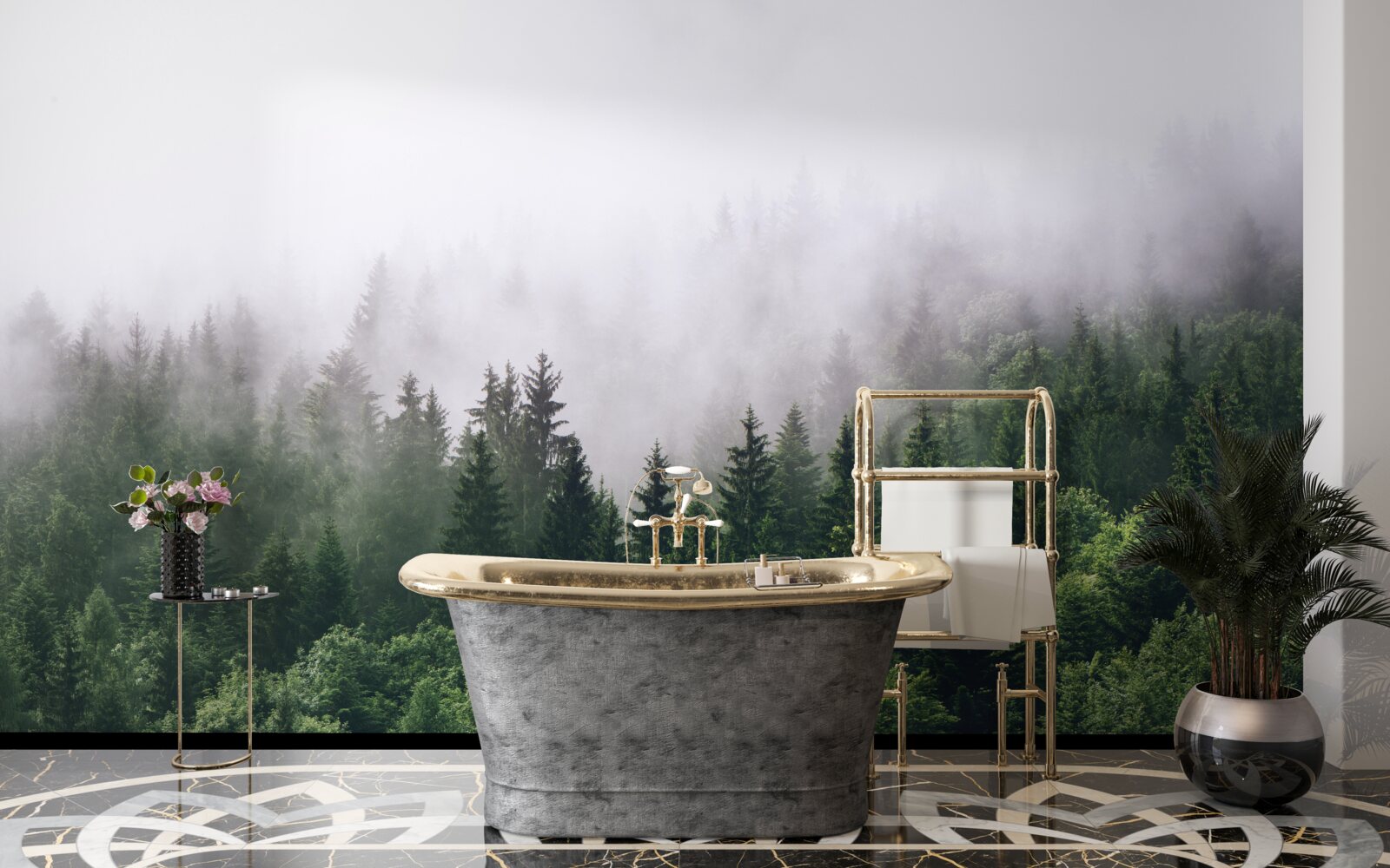 Fototapeten Der Bergwald ist Nebel